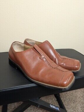 Zengara Men's Brown Leather Slip-On Dress Shoes Size 10.5 Square Toe